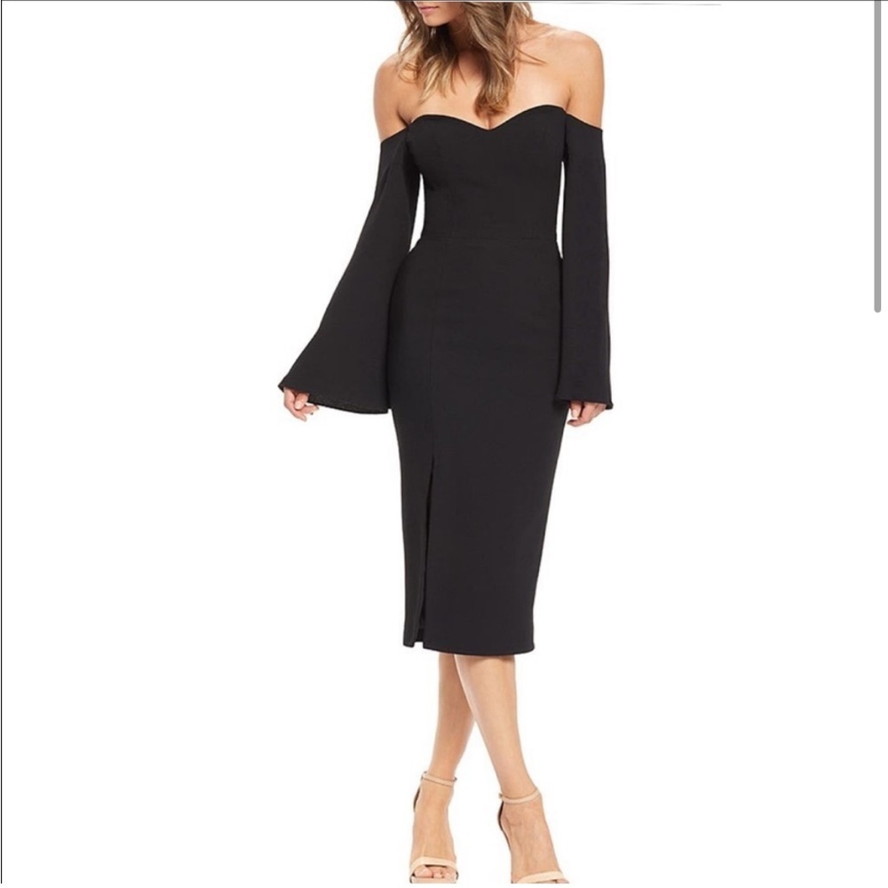 NWT Dress The Population Black Off The Shoulder Midi Dress